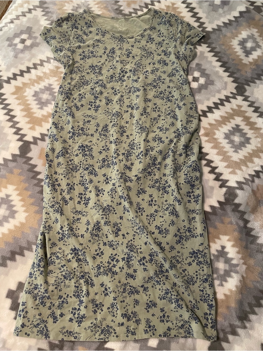 Isabel Maternity Green Midi Dress with Navy Floral Print & Side Ruching